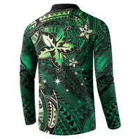 Hawaii Makahiki Season Button Sweatshirt Floral Tribal Tattoo Green Galaxy