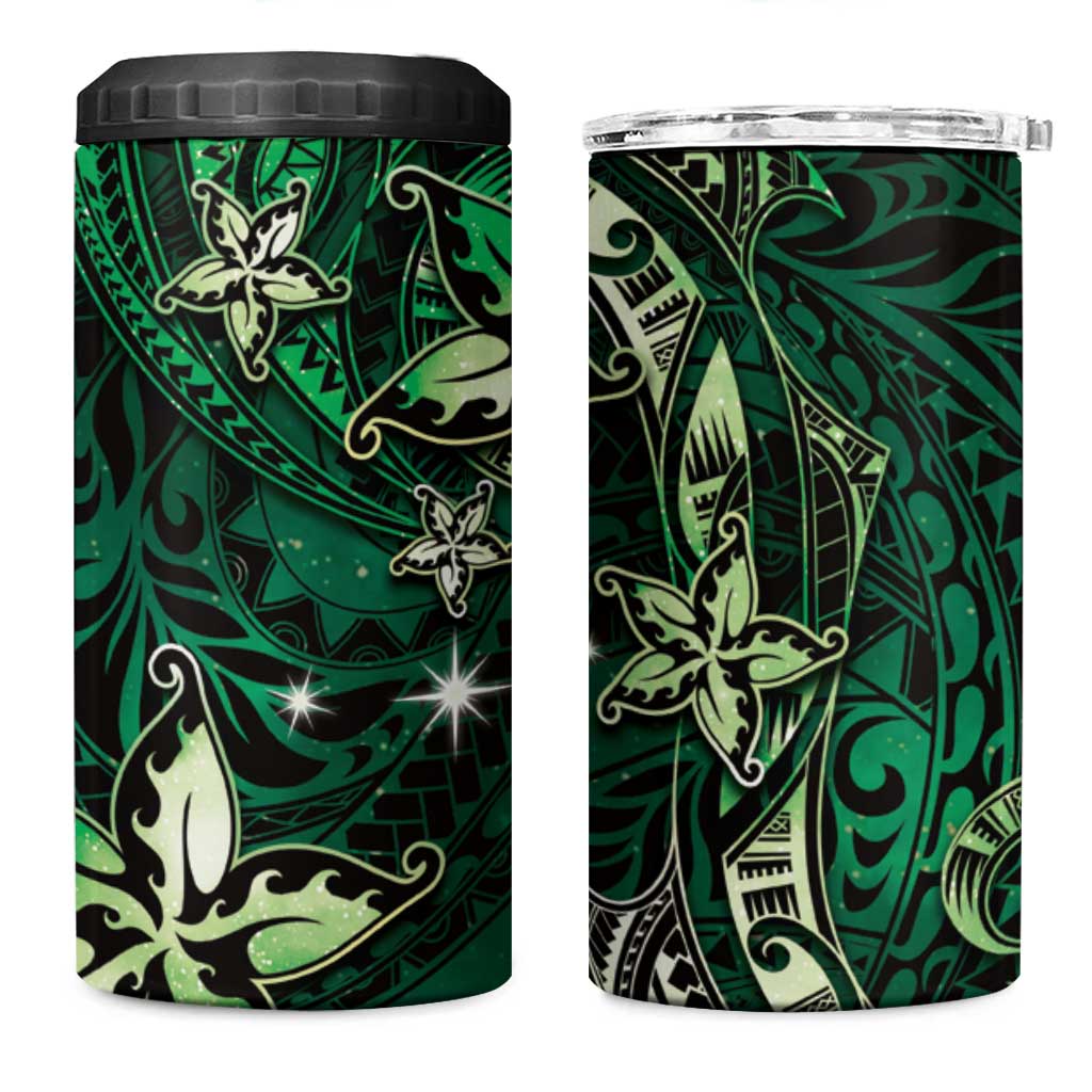 Hawaii Makahiki Season 4 in 1 Can Cooler Tumbler Floral Tribal Tattoo Green Galaxy