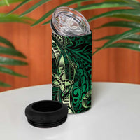 Hawaii Makahiki Season 4 in 1 Can Cooler Tumbler Floral Tribal Tattoo Green Galaxy