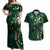 Hawaii Makahiki Season Couples Matching Off Shoulder Maxi Dress and Hawaiian Shirt Floral Tribal Tattoo Green Galaxy