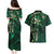 Hawaii Makahiki Season Couples Matching Puletasi and Hawaiian Shirt Floral Tribal Tattoo Green Galaxy