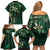 Hawaii Makahiki Season Family Matching Off Shoulder Short Dress and Hawaiian Shirt Floral Tribal Tattoo Green Galaxy