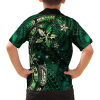 Hawaii Makahiki Season Family Matching Puletasi and Hawaiian Shirt Floral Tribal Tattoo Green Galaxy LT05 - Polynesian Pride