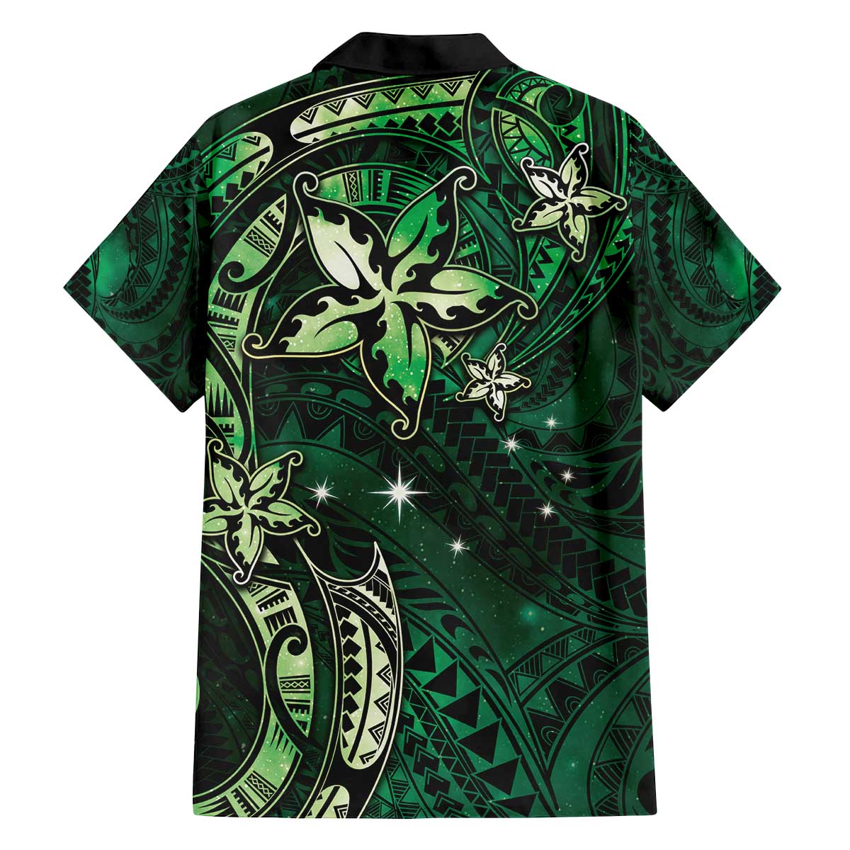 Hawaii Makahiki Season Family Matching Puletasi and Hawaiian Shirt Floral Tribal Tattoo Green Galaxy LT05 - Polynesian Pride