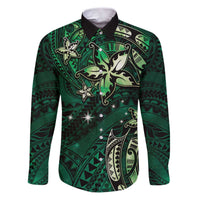 Hawaii Makahiki Season Family Matching Puletasi and Hawaiian Shirt Floral Tribal Tattoo Green Galaxy LT05 Dad's Shirt - Long Sleeve Green - Polynesian Pride