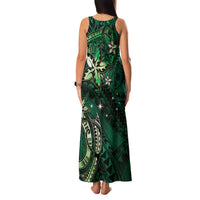 Hawaii Makahiki Season Family Matching Tank Maxi Dress and Hawaiian Shirt Floral Tribal Tattoo Green Galaxy