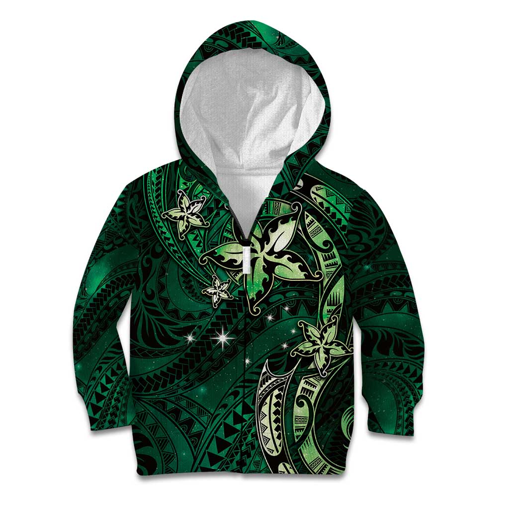 Hawaii Makahiki Season Kid Hoodie Floral Tribal Tattoo Green Galaxy