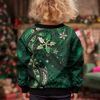 Hawaii Makahiki Season Kid Ugly Christmas Sweater Floral Tribal Tattoo Green Galaxy