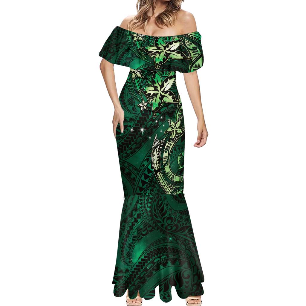 Hawaii Makahiki Season Mermaid Dress Floral Tribal Tattoo Green Galaxy LT05 - Polynesian Pride