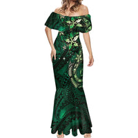 Hawaii Makahiki Season Mermaid Dress Floral Tribal Tattoo Green Galaxy LT05 - Polynesian Pride