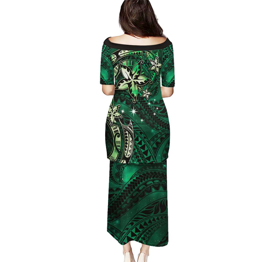 Hawaii Makahiki Season Puletasi Floral Tribal Tattoo Green Galaxy