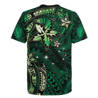 Hawaii Makahiki Season Rugby Jersey Floral Tribal Tattoo Green Galaxy