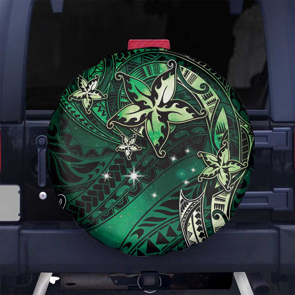 Hawaii Makahiki Season Spare Tire Cover Floral Tribal Tattoo Green Galaxy
