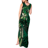 Hawaii Makahiki Season Tank Maxi Dress Floral Tribal Tattoo Green Galaxy
