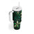 Hawaii Makahiki Season Tumbler With Handle Floral Tribal Tattoo Green Galaxy