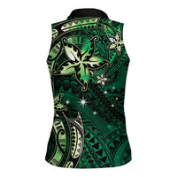 Hawaii Makahiki Season Women Sleeveless Polo Shirt Floral Tribal Tattoo Green Galaxy LT05 - Polynesian Pride