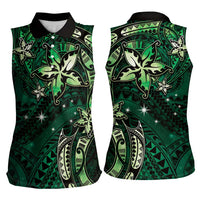 Hawaii Makahiki Season Women Sleeveless Polo Shirt Floral Tribal Tattoo Green Galaxy LT05 - Polynesian Pride