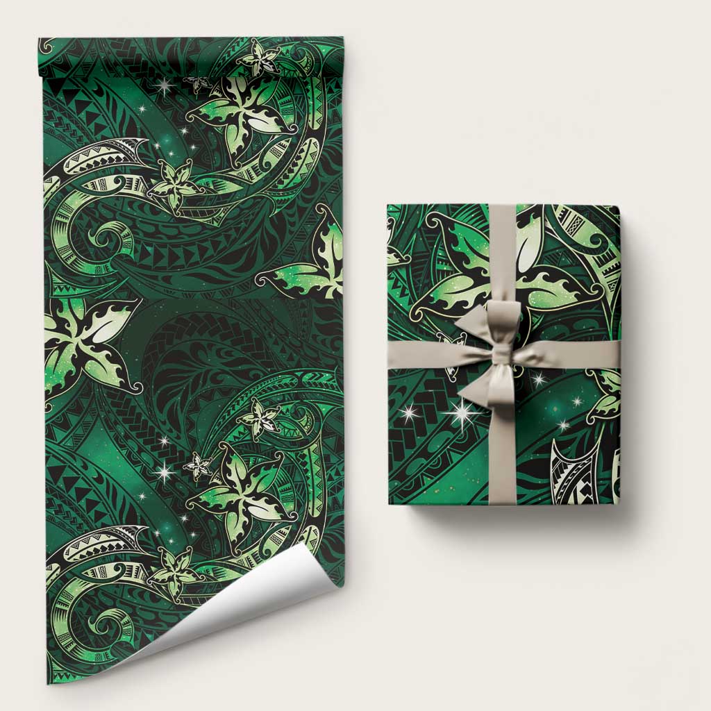 Hawaii Makahiki Season Wrapping Paper Floral Tribal Tattoo Green Galaxy - Polynesian Pride