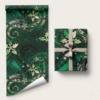 Hawaii Makahiki Season Wrapping Paper Floral Tribal Tattoo Green Galaxy - Polynesian Pride