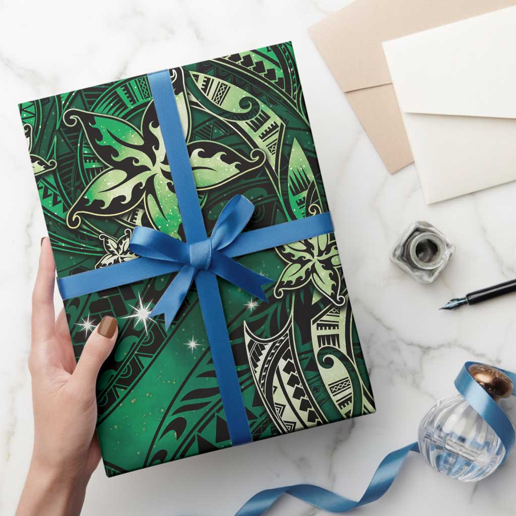 Hawaii Makahiki Season Wrapping Paper Floral Tribal Tattoo Green Galaxy - Polynesian Pride