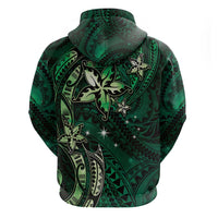 Hawaii Makahiki Season Zip Hoodie Floral Tribal Tattoo Green Galaxy