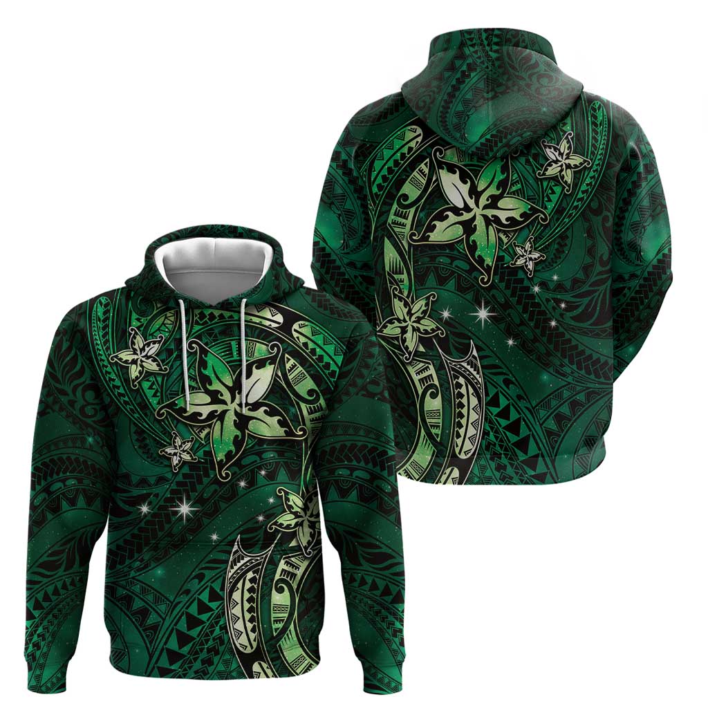 Hawaii Makahiki Season Zip Hoodie Floral Tribal Tattoo Green Galaxy
