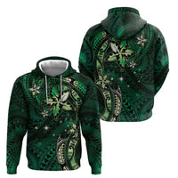 Hawaii Makahiki Season Zip Hoodie Floral Tribal Tattoo Green Galaxy