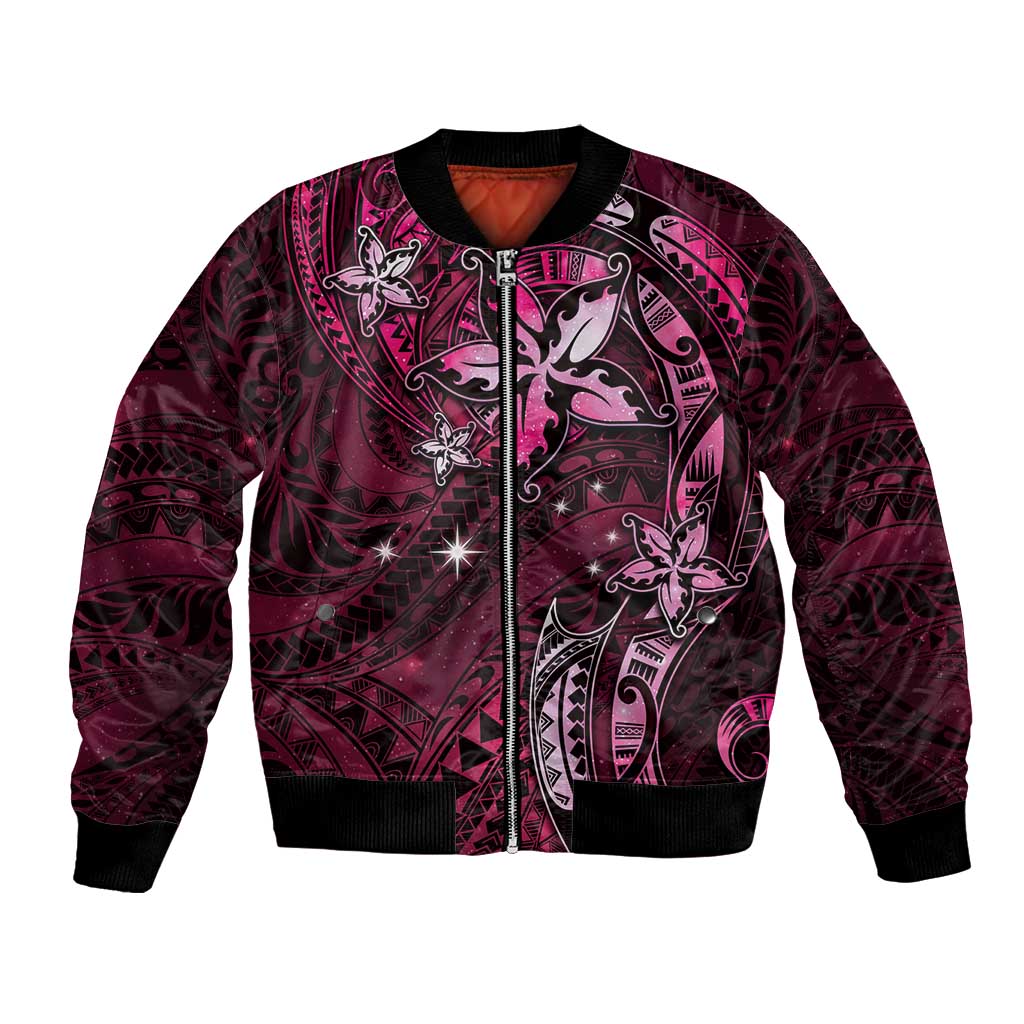 Hawaii Makahiki Season Bomber Jacket Floral Tribal Tattoo Pink Galaxy