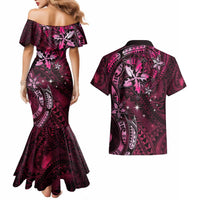 Hawaii Makahiki Season Couples Matching Mermaid Dress and Hawaiian Shirt Floral Tribal Tattoo Pink Galaxy LT05 - Polynesian Pride