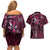 Hawaii Makahiki Season Couples Matching Off Shoulder Short Dress and Hawaiian Shirt Floral Tribal Tattoo Pink Galaxy