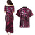 Hawaii Makahiki Season Couples Matching Puletasi and Hawaiian Shirt Floral Tribal Tattoo Pink Galaxy