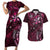 Hawaii Makahiki Season Couples Matching Short Sleeve Bodycon Dress and Hawaiian Shirt Floral Tribal Tattoo Pink Galaxy