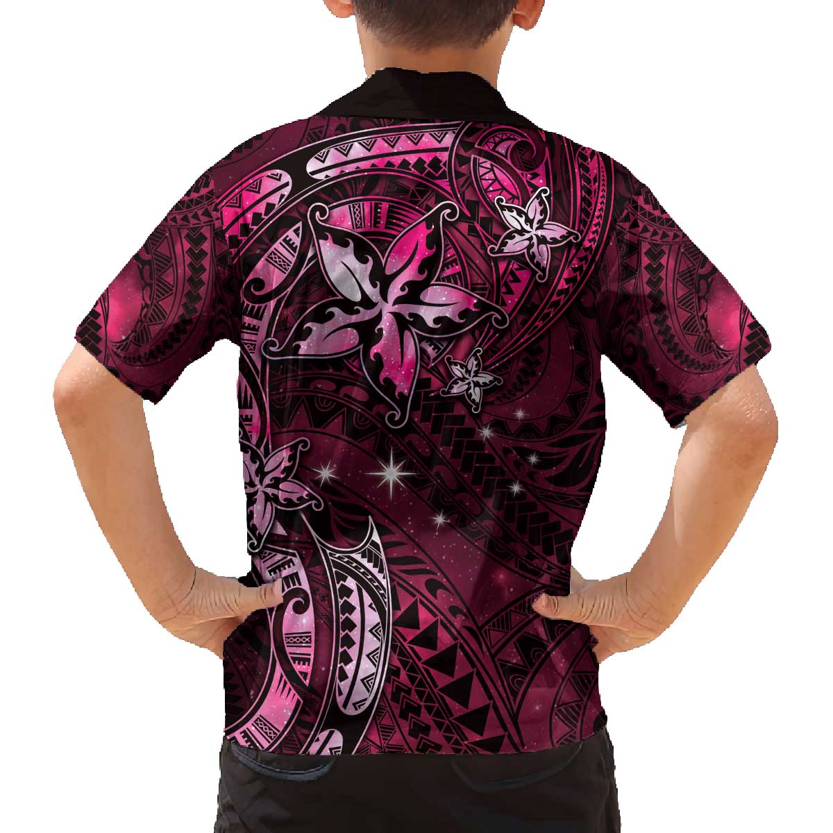 Hawaii Makahiki Season Family Matching Puletasi and Hawaiian Shirt Floral Tribal Tattoo Pink Galaxy LT05 - Polynesian Pride