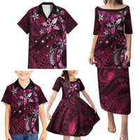 Hawaii Makahiki Season Family Matching Puletasi and Hawaiian Shirt Floral Tribal Tattoo Pink Galaxy LT05 - Polynesian Pride