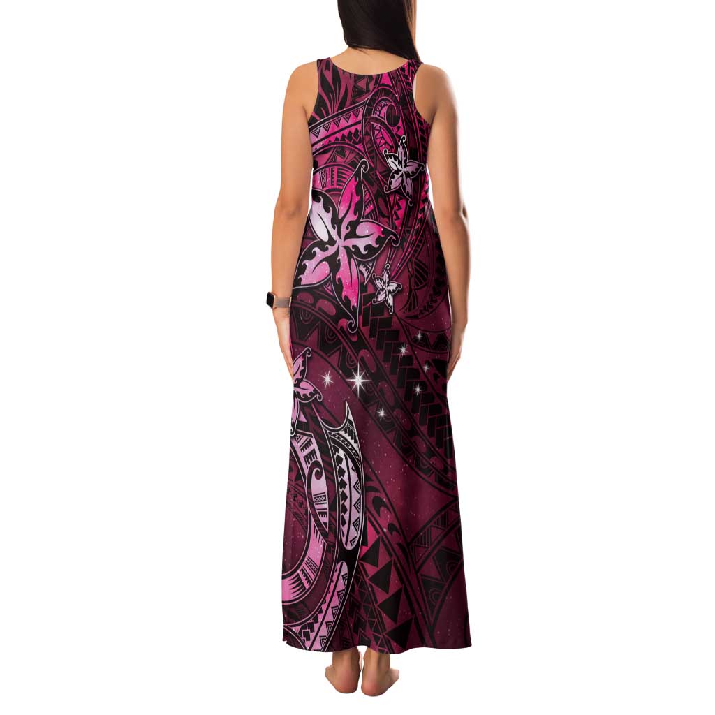 Hawaii Makahiki Season Family Matching Tank Maxi Dress and Hawaiian Shirt Floral Tribal Tattoo Pink Galaxy