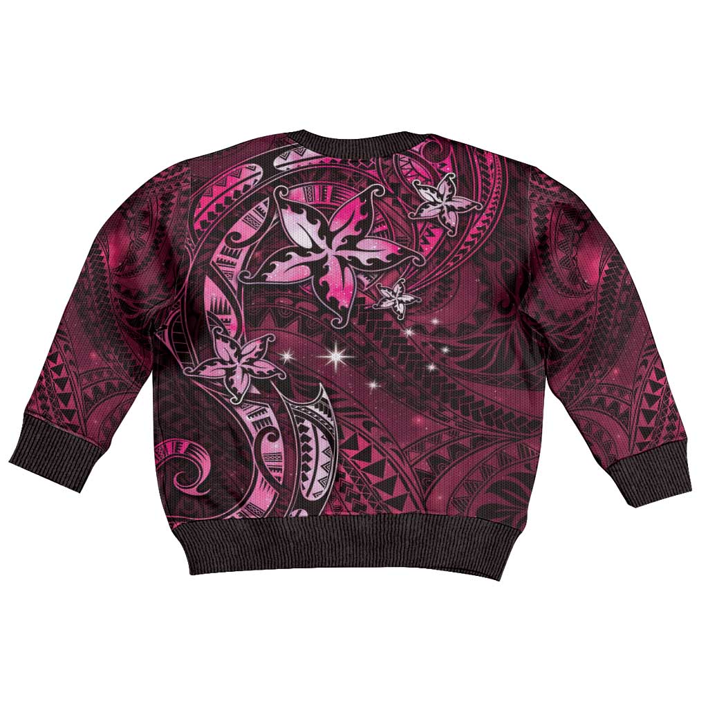 Hawaii Makahiki Season Kid Ugly Christmas Sweater Floral Tribal Tattoo Pink Galaxy