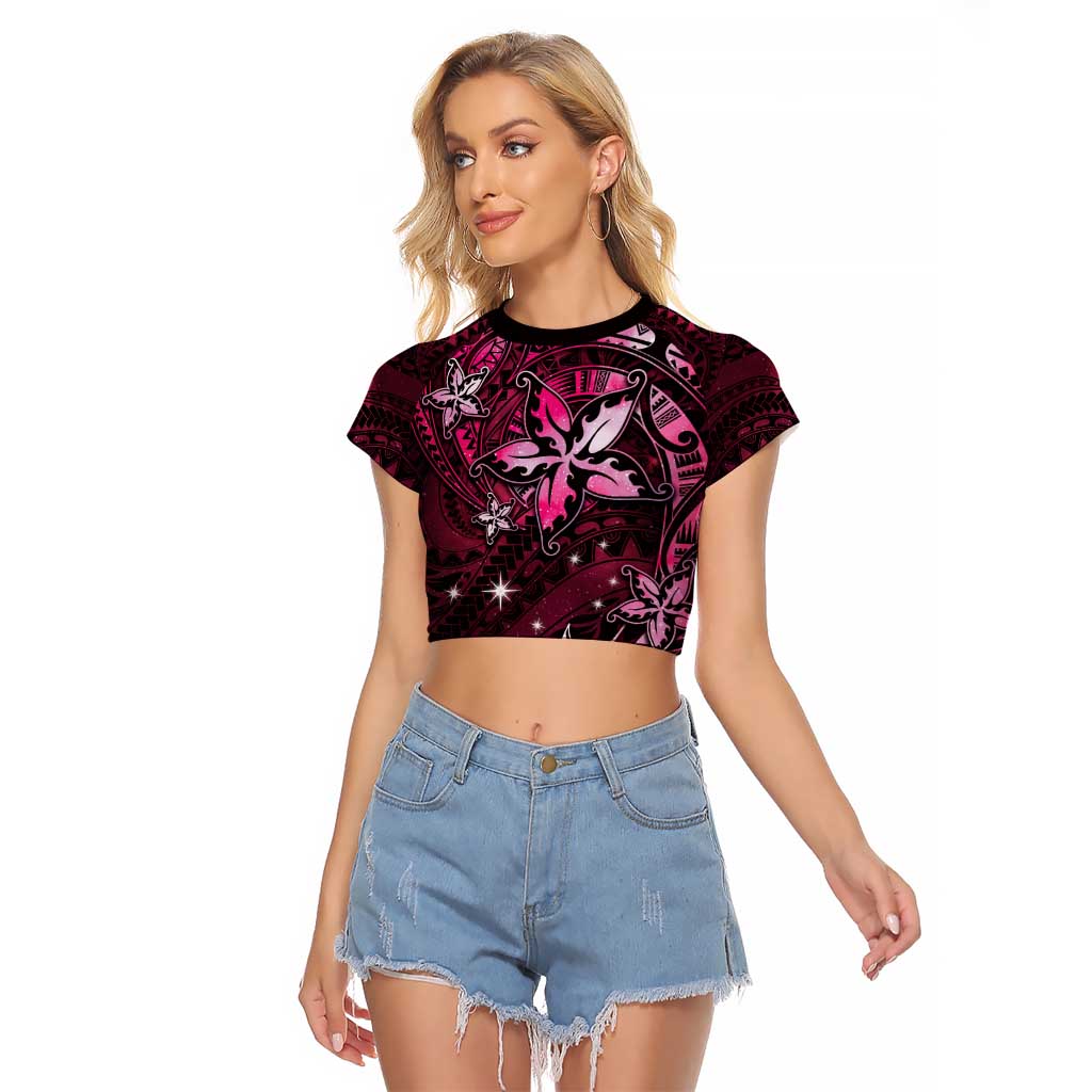 Hawaii Makahiki Season Raglan Cropped T Shirt Floral Tribal Tattoo Pink Galaxy