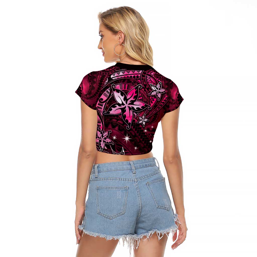 Hawaii Makahiki Season Raglan Cropped T Shirt Floral Tribal Tattoo Pink Galaxy