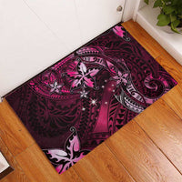 Hawaii Makahiki Season Rubber Doormat Floral Tribal Tattoo Pink Galaxy