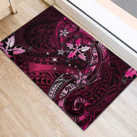Hawaii Makahiki Season Rubber Doormat Floral Tribal Tattoo Pink Galaxy