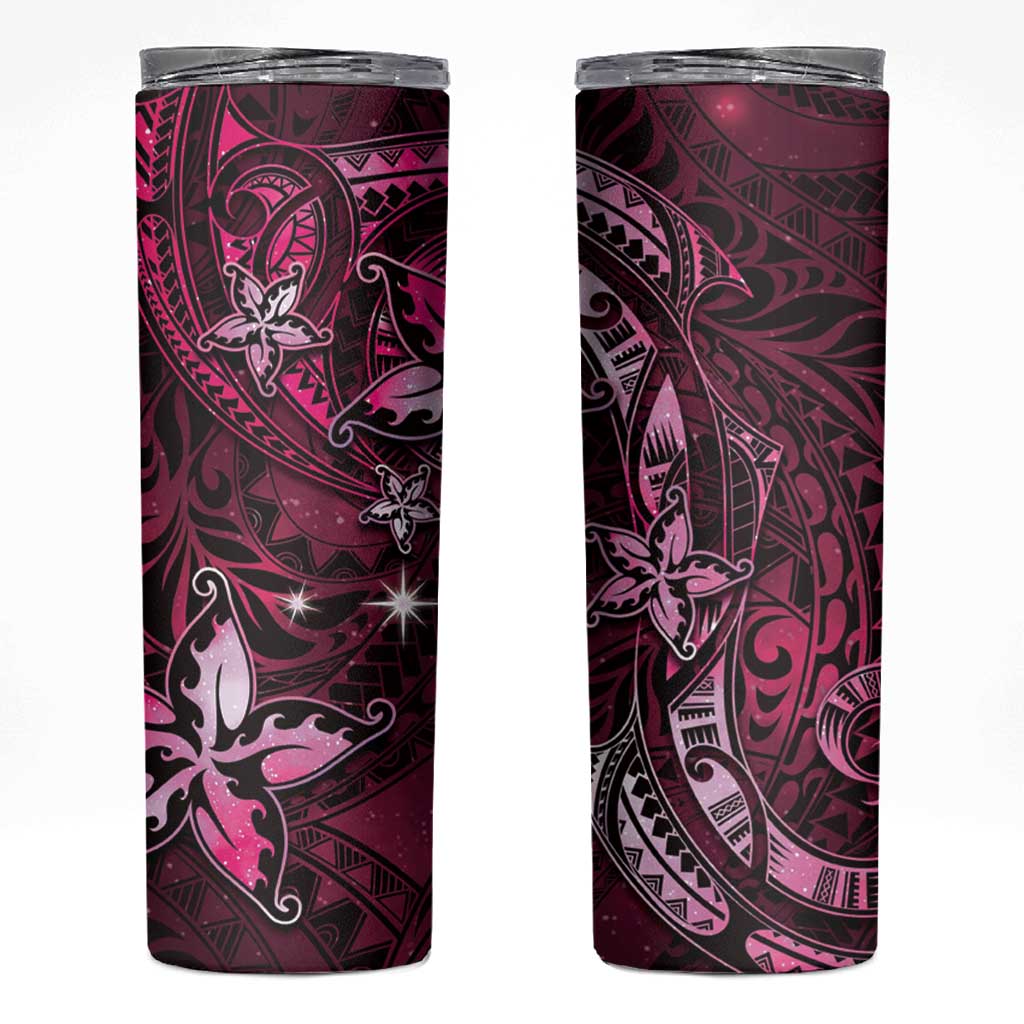 Hawaii Makahiki Season Skinny Tumbler Floral Tribal Tattoo Pink Galaxy