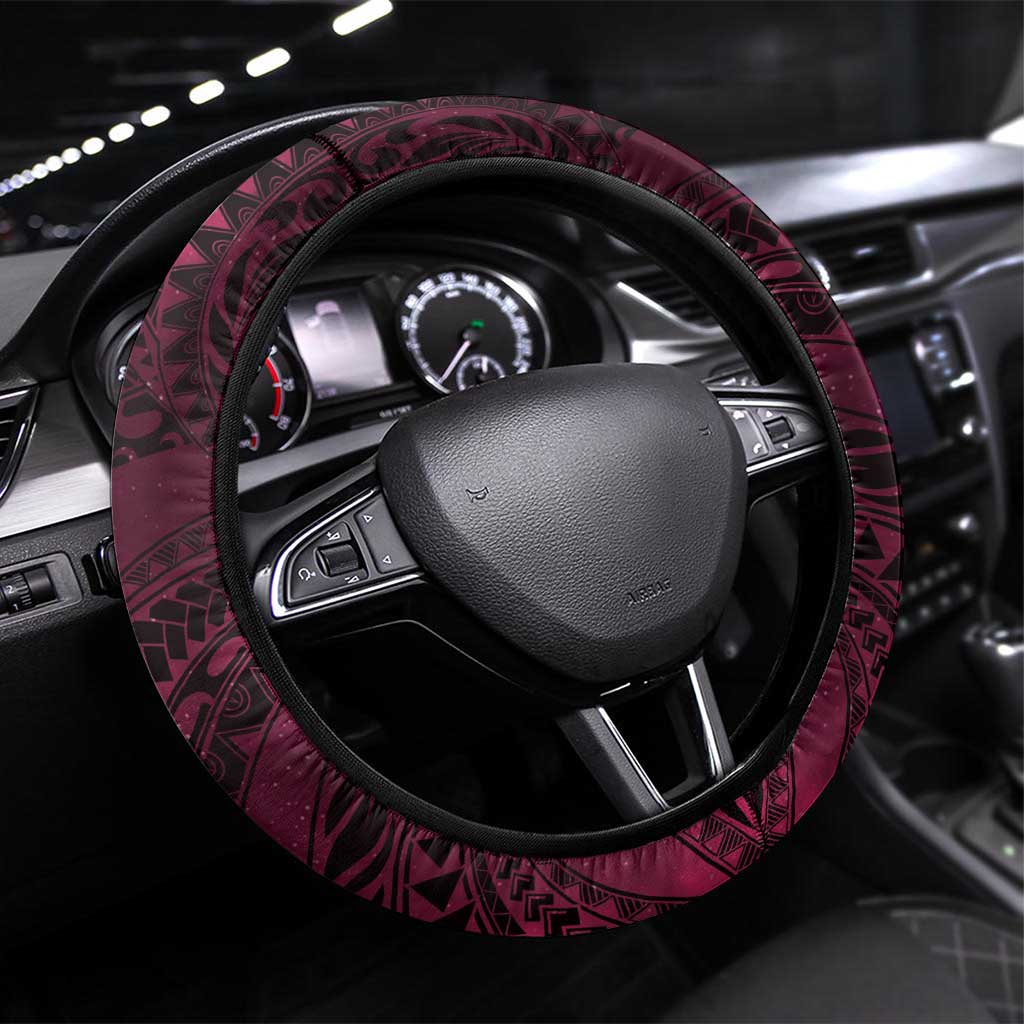 Hawaii Makahiki Season Steering Wheel Cover Floral Tribal Tattoo Pink Galaxy