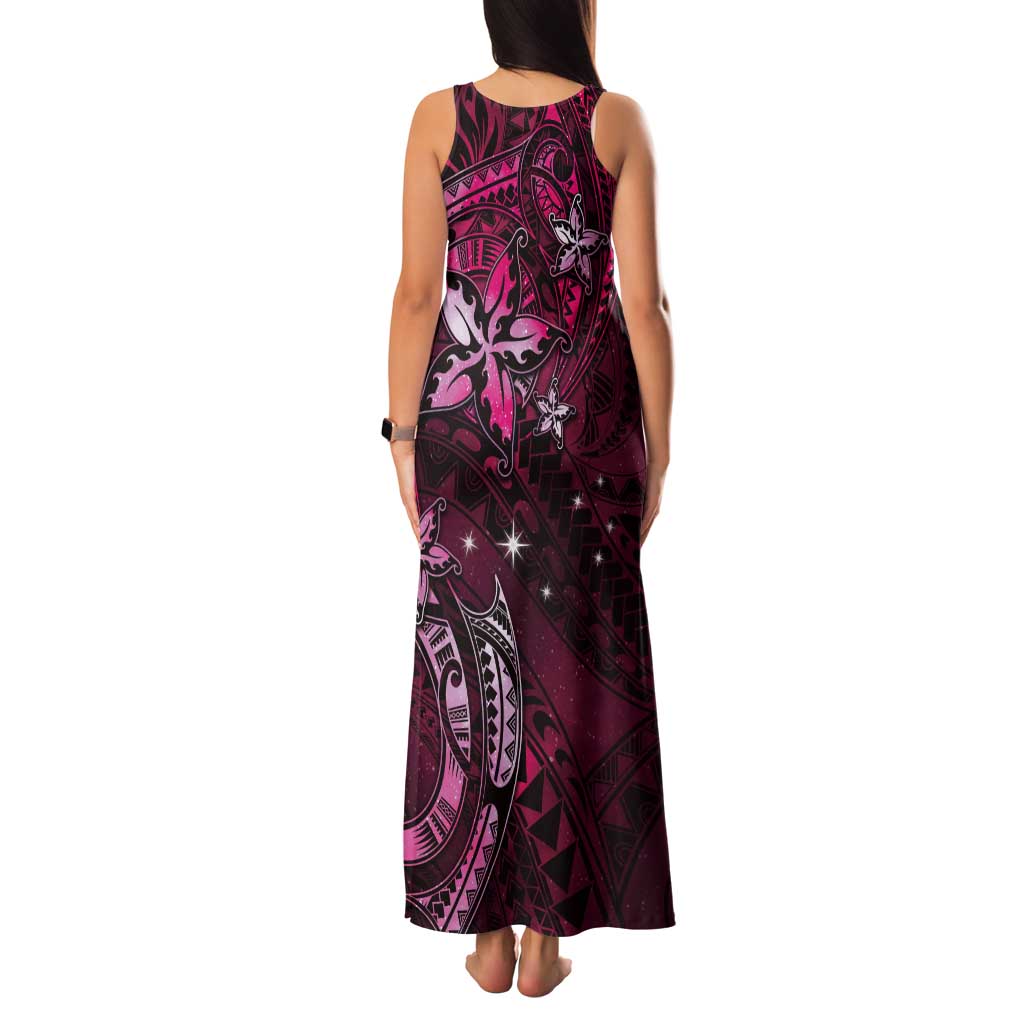 Hawaii Makahiki Season Tank Maxi Dress Floral Tribal Tattoo Pink Galaxy