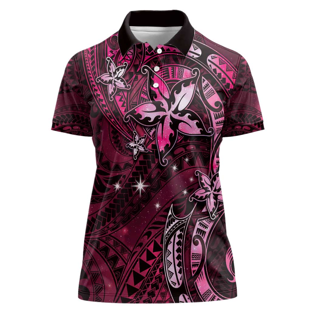 Hawaii Makahiki Season Women Polo Shirt Floral Tribal Tattoo Pink Galaxy LT05 Female Pink - Polynesian Pride