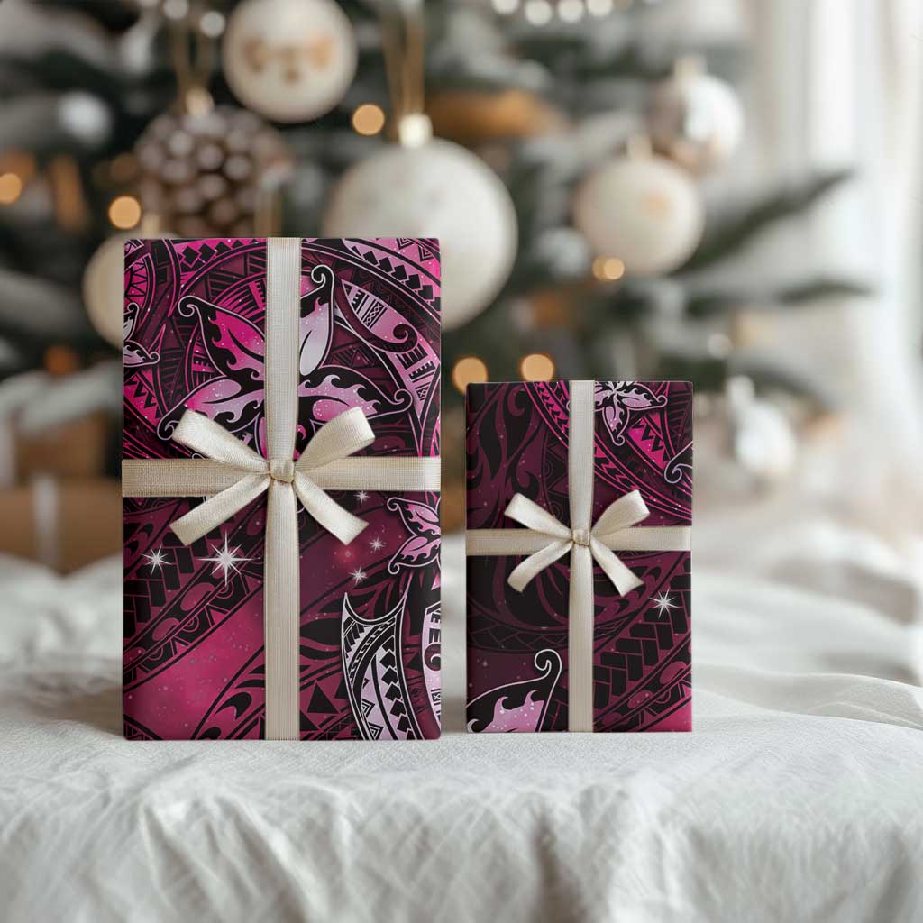 Hawaii Makahiki Season Wrapping Paper Floral Tribal Tattoo Pink Galaxy - Polynesian Pride