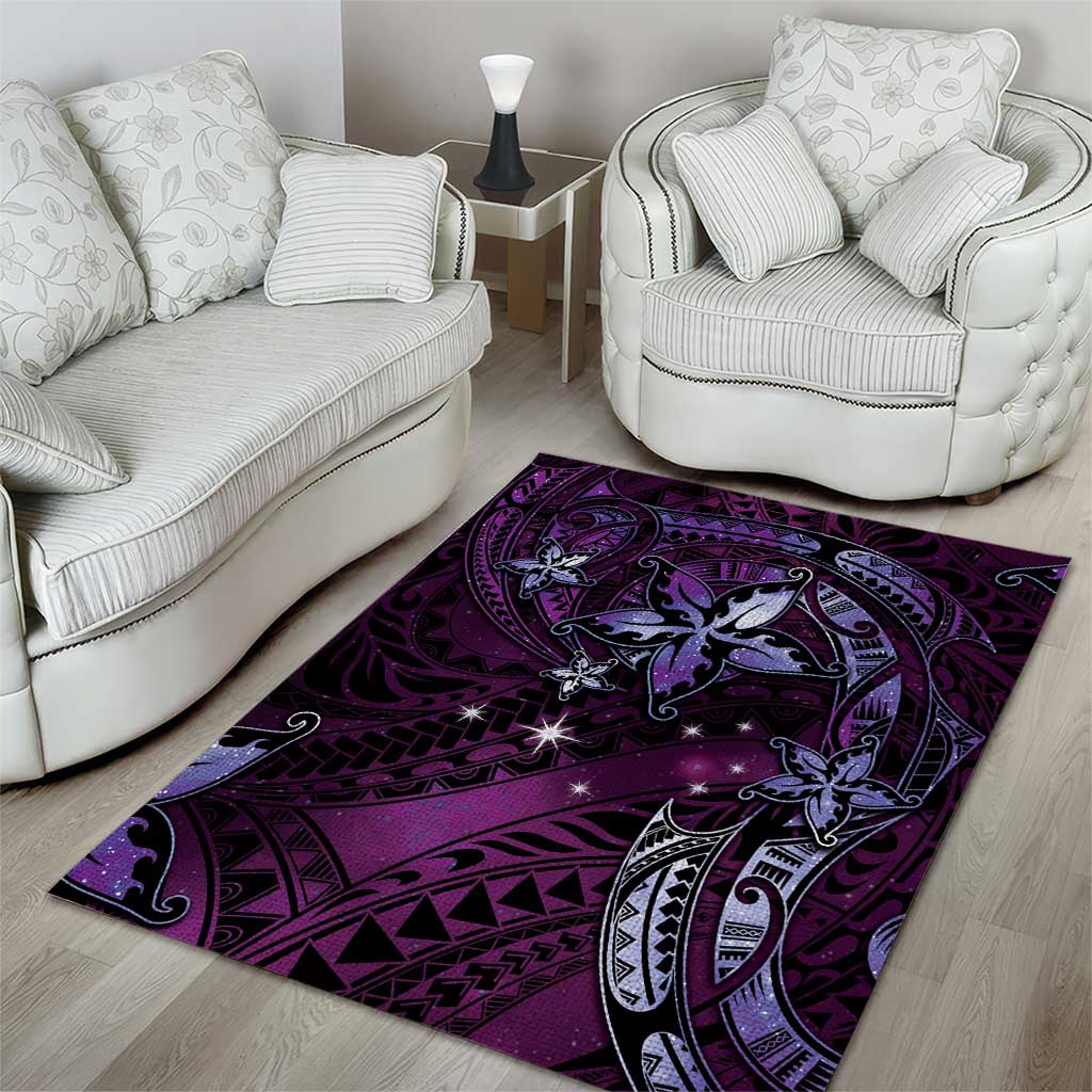 Hawaii Makahiki Season Area Rug Floral Tribal Tattoo Purple Galaxy