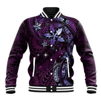 Hawaii Makahiki Season Baseball Jacket Floral Tribal Tattoo Purple Galaxy