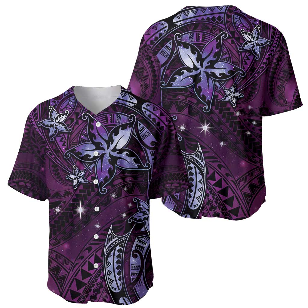 Hawaii Makahiki Season Baseball Jersey Floral Tribal Tattoo Purple Galaxy