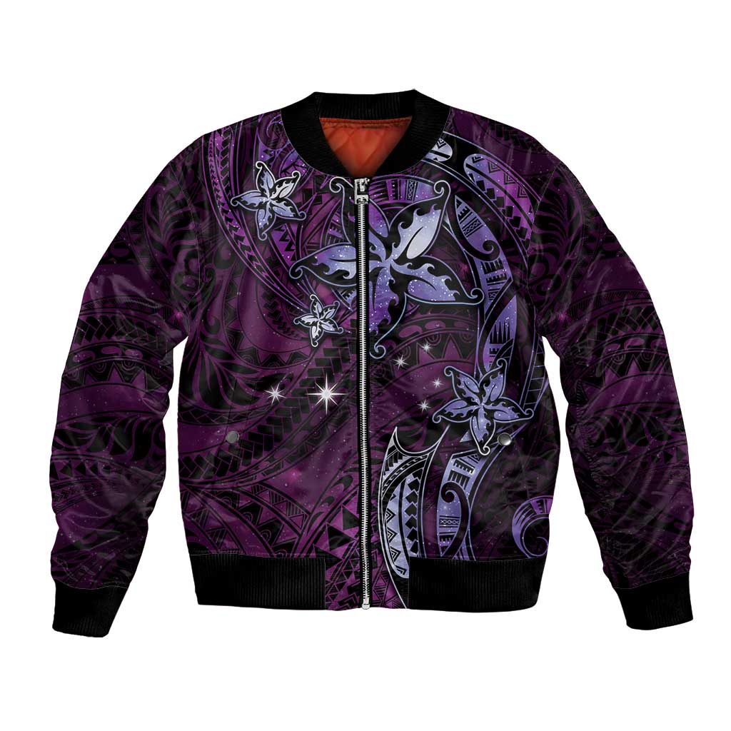 Hawaii Makahiki Season Bomber Jacket Floral Tribal Tattoo Purple Galaxy