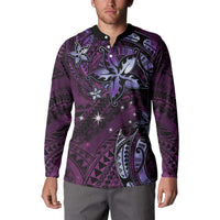 Hawaii Makahiki Season Button Sweatshirt Floral Tribal Tattoo Purple Galaxy